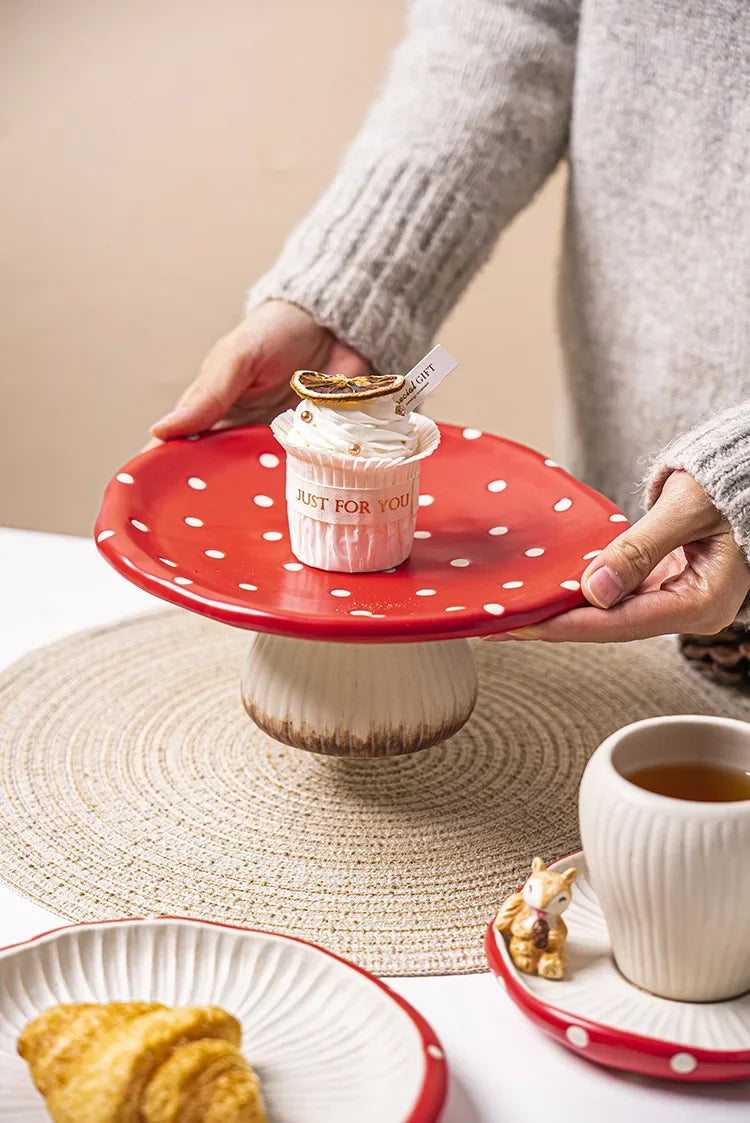 Red Mushroom ceramic Coffee Mug Dinner Plates Noodle Bowls Salad Bowls Teapot Cakepan Afternoon Tea Party Gift for Girl