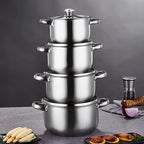 4-Piece Stainless Steel Pot Set, No Stove Selection, Large Capacity, Suitable for Kitchen Cooking