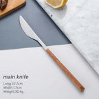 Stainless steel dinnerware sets steak knife/fork/spoon with wooden handle tableware cutlury set kichen accessories