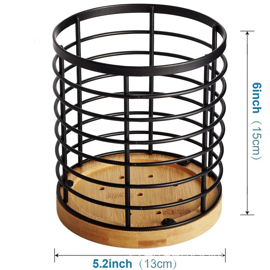 Kitchen Cooking Utensils Holder Versatile Cooking Utensil Organizer With Wooden Base for Spatula Spoon Chopstick Cutlery