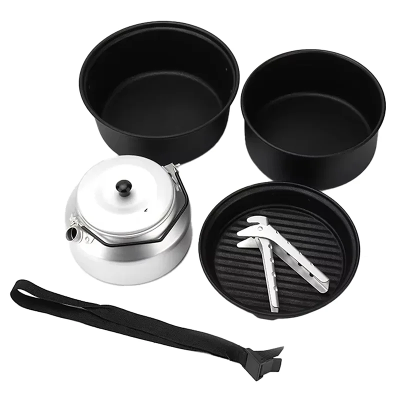 KYCOR-5-Piece Non-Stick Camping Cookware Set With Kettle, Ideal For Outdoor Cooking And Camping Adventures, Easy To Clean