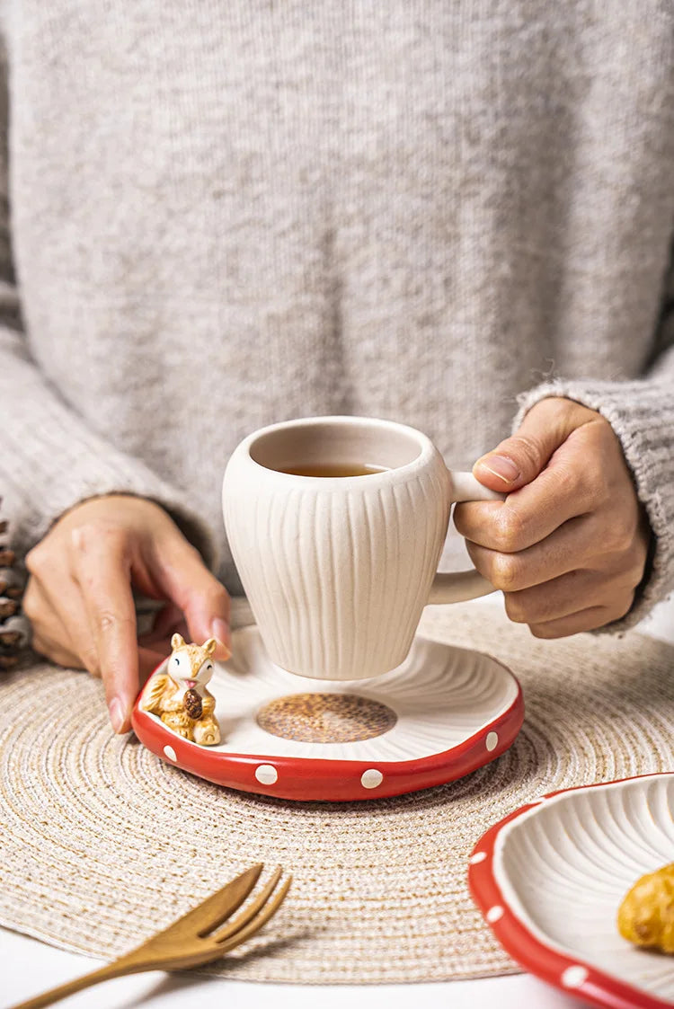Red Mushroom ceramic Coffee Mug Dinner Plates Noodle Bowls Salad Bowls Teapot Cakepan Afternoon Tea Party Gift for Girl