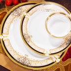 Luxury Ceramic Modern Dinnerware Set Microwaveable Gold Elegant European Style Wedding Dinnerware Party Hotel Vaisselle Gift
