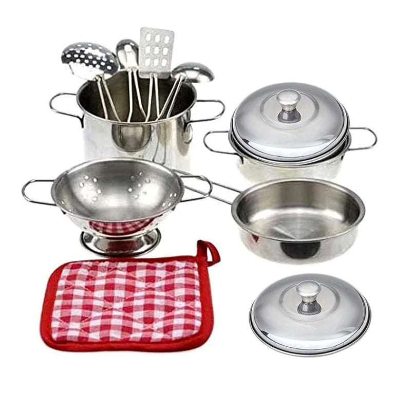 Kids Toy Pots and Pans Toys - Kitchen Play Set Pretend Cookware Mini Stainless Steel Cooking Utensils Development Toys