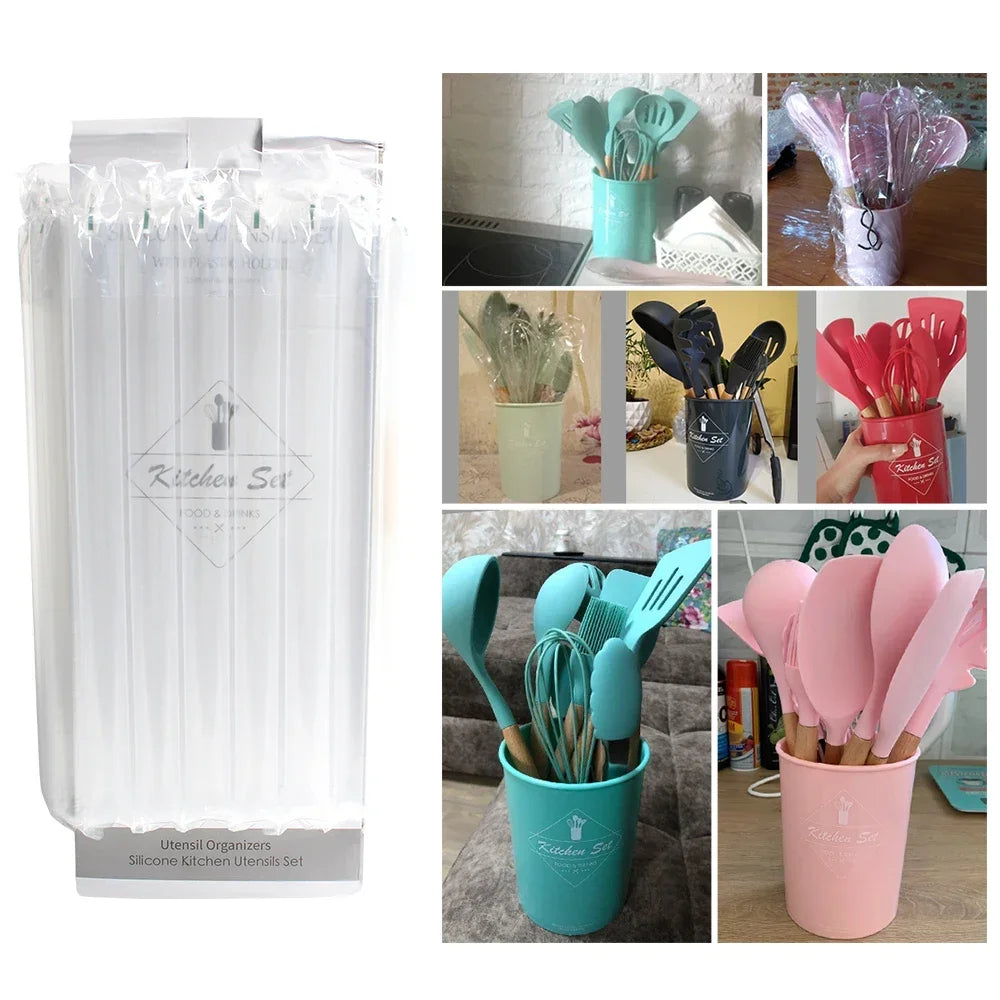 Silicone Kitchen Utensils Set, Non - stick Spatula Shovel, Wooden Handle Cooking Tools, Kitchen Accessories Tool, 9/11/12Pc