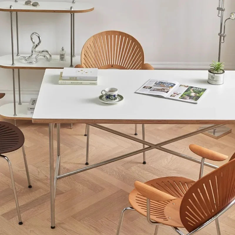 Office Table Simple Stainless Steel Square Standing Desk Modern Conference Lifting Computer White Desk Table Office Furniture