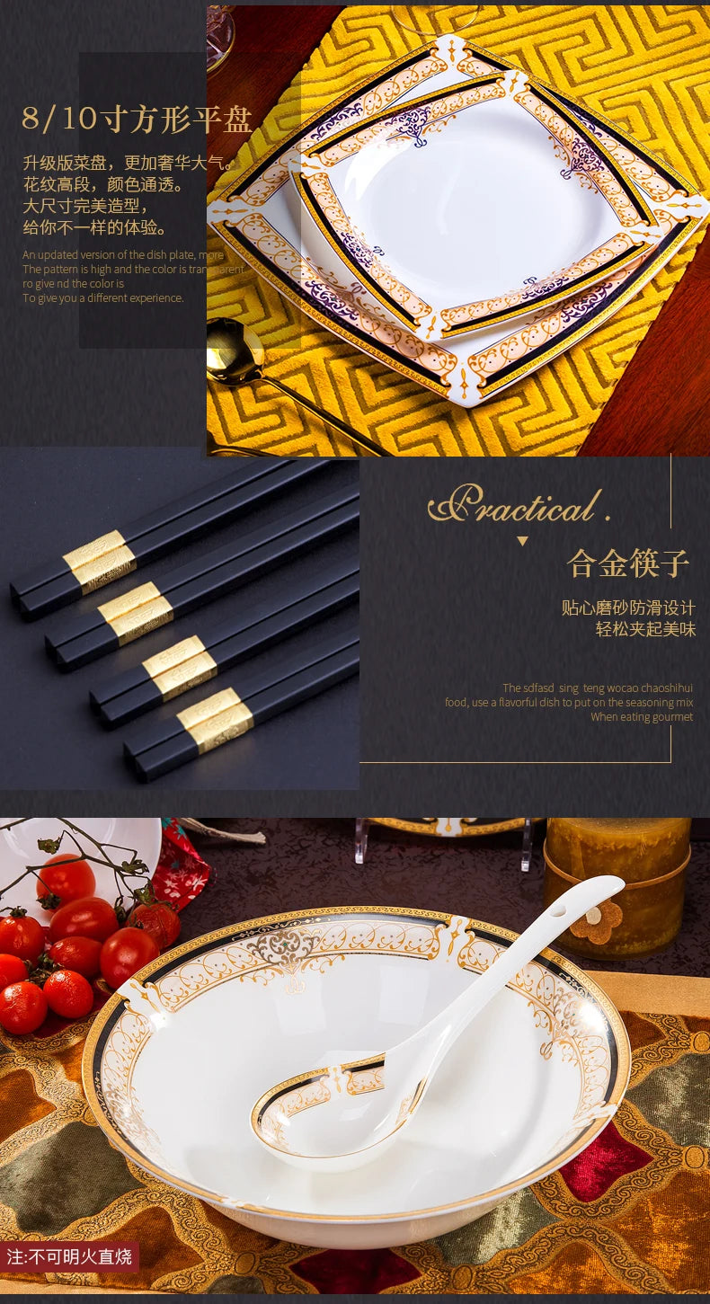 Luxury Ceramic Modern Dinnerware Set Microwaveable Gold Elegant European Style Wedding Dinnerware Party Hotel Vaisselle Gift