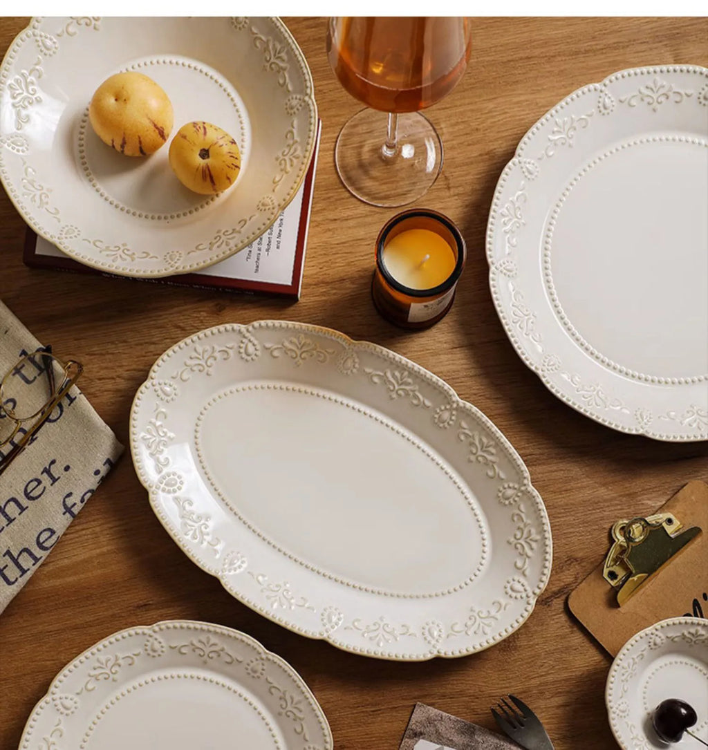 Baroque Vintage Ceramic Dinner Plates Western Food Dishes and Plates Sets European Modern Kiln Change Carving  Tableware Home