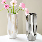 Ceramic Vase Flower Luxury Electroplated Silver Arrangement Irregular Porcelain Hydroponic Vase Ornament Interior Art Decoration