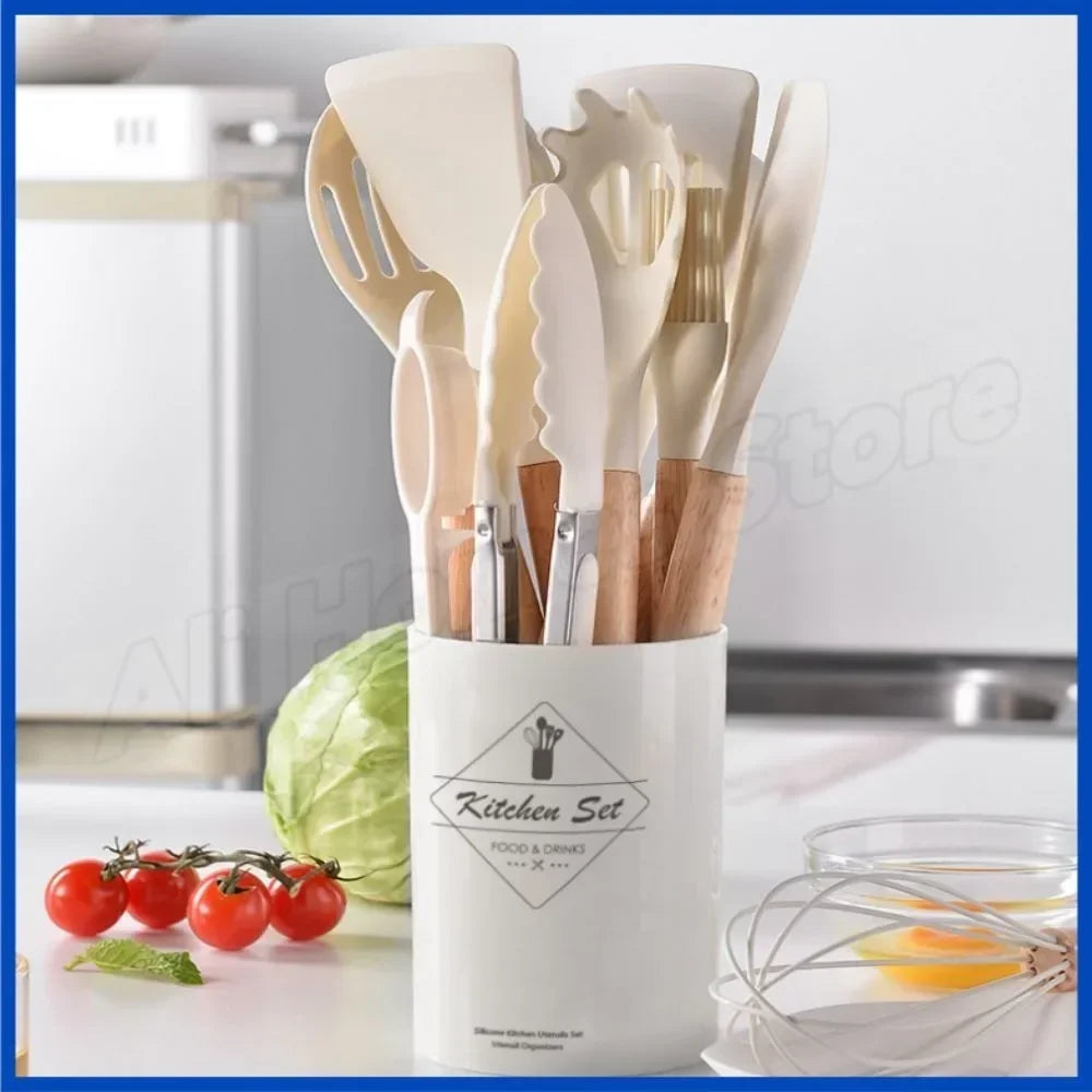 Kitchen Kit 12 Pieces Silicone Food Grade Utensils Cooking Sets Turner Spatula Measuring Spoon Practical Cookware Tool Kitchenwa