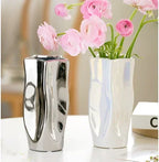 Ceramic Vase Flower Luxury Electroplated Silver Arrangement Irregular Porcelain Hydroponic Vase Ornament Interior Art Decoration
