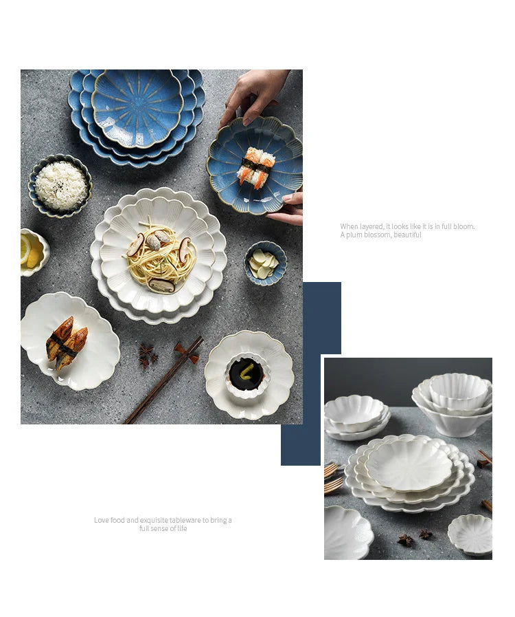 Ceramic Dinner Plate Tableware Coffee Mug Cup Steak Plate Salad Soup Noodles Bowl Chrysanthemum Dinnerware