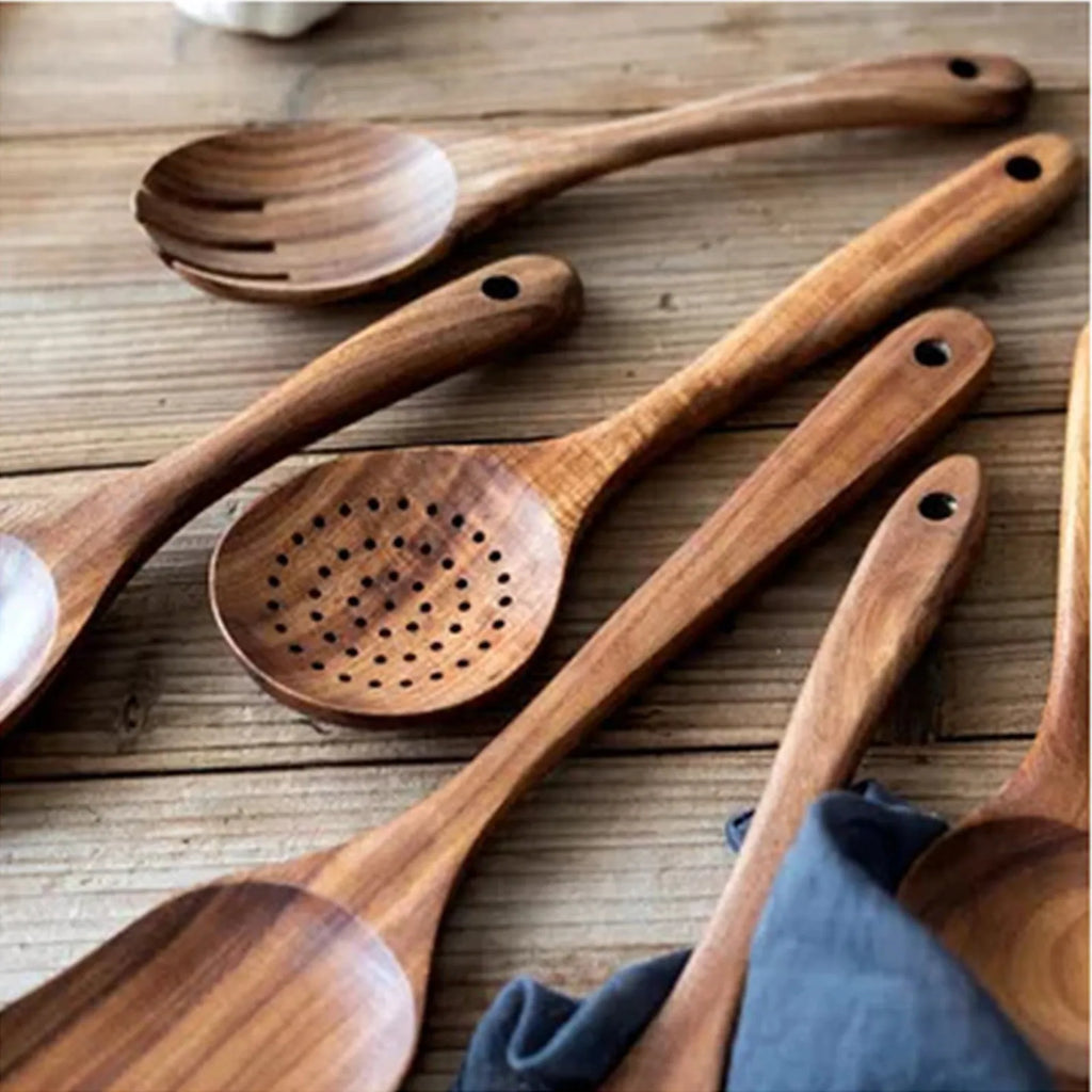 5/9Pcs/set Wooden Kitchen Utensils Set, Wooden Spoons for Cooking, Utensils,Natural Teak Wooden Spoons For Non-stick Pan Gift