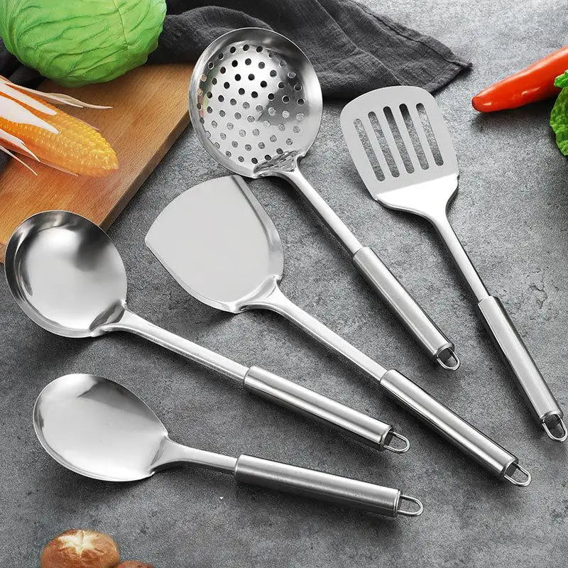 Stainless Steel Kitchen Cookware Set - Cooking Utensils Shovel Soup Spoon Turner Dinnerware - Kitchen Gadgets for Cooking