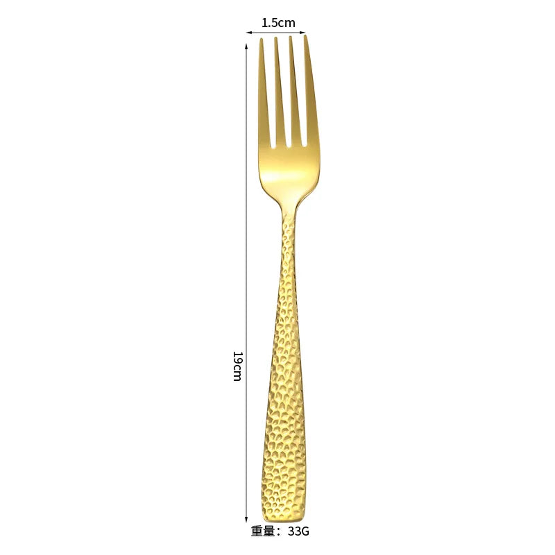 Gold Plated Stainless Steel Cutlery Sets Hotel Decorative Tableware Knife Fork Spoon Tespoon Hammered Utensils for Kitchen