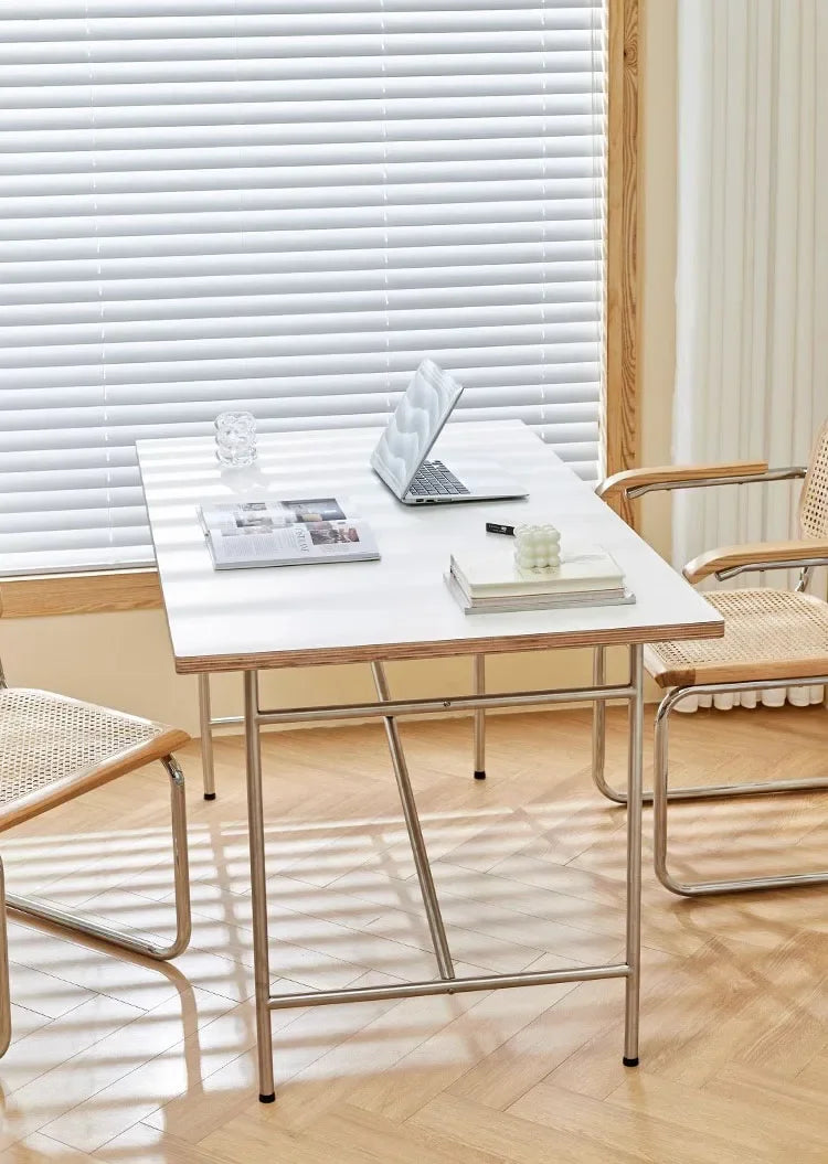 Office Table Simple Stainless Steel Square Standing Desk Modern Conference Lifting Computer White Desk Table Office Furniture