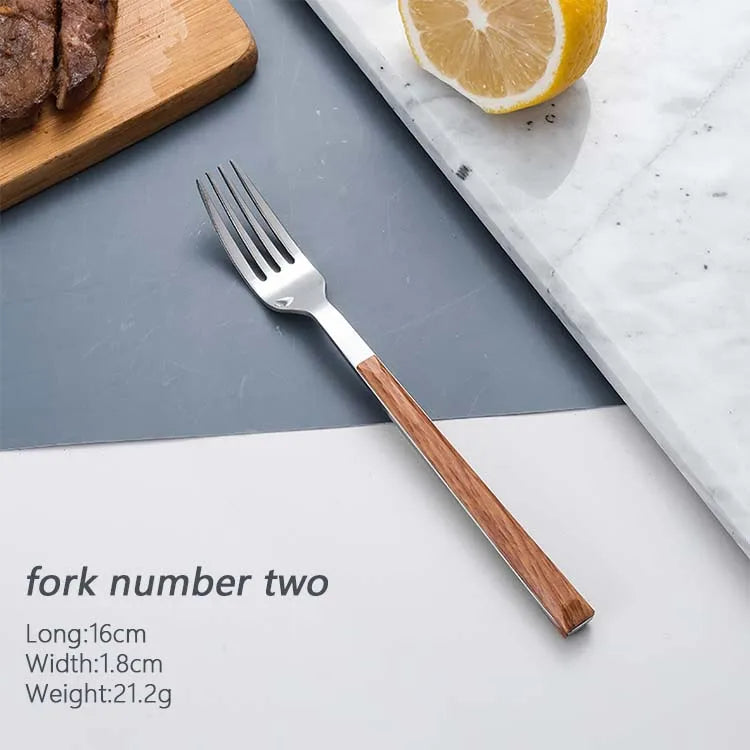 Stainless steel dinnerware sets steak knife/fork/spoon with wooden handle tableware cutlury set kichen accessories