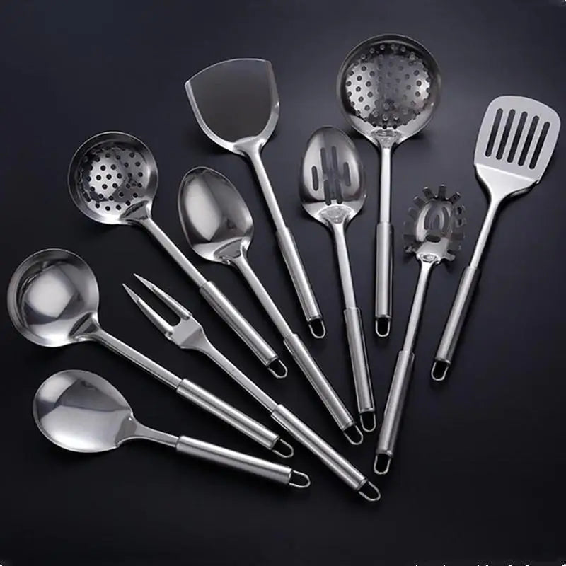 Stainless Steel Kitchen Cookware Set - Cooking Utensils Shovel Soup Spoon Turner Dinnerware - Kitchen Gadgets for Cooking