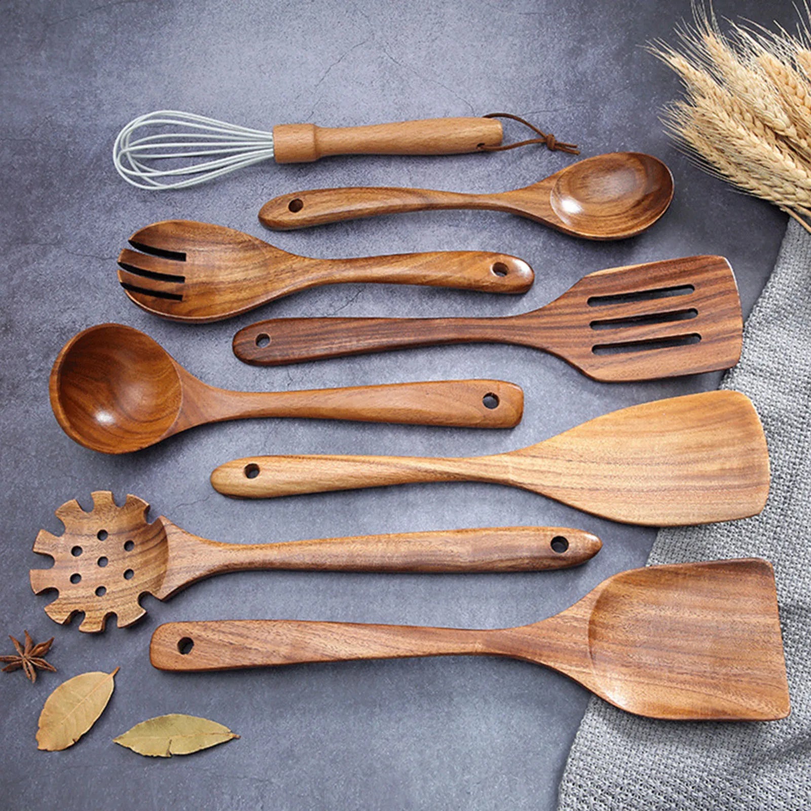 5/9Pcs/set Wooden Kitchen Utensils Set, Wooden Spoons for Cooking, Utensils,Natural Teak Wooden Spoons For Non-stick Pan Gift