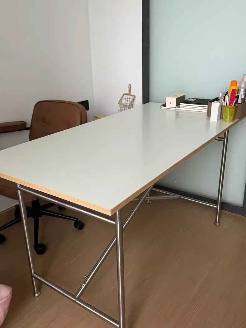 Office Table Simple Stainless Steel Square Standing Desk Modern Conference Lifting Computer White Desk Table Office Furniture