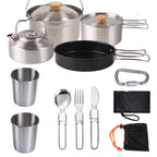Camping Cookware Stainless Steel Set Outdoor Hiking Portable Picnic Tableware Kit Pot Frying Pan Kettle Set For Outdoor Cooking
