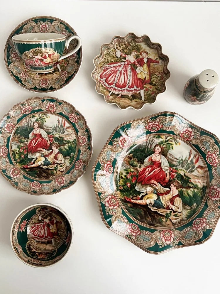 European Famous Painting Series Tableware Set Ceramic Material Underglaze Color Craftsmanship Handmade Painting