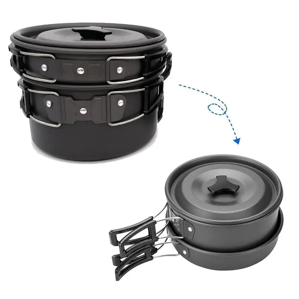 8pcs/set-Portable Camping Cookware Kit Outdoor Pot Pan Kettle Portable Cookware Set for Outdoor Cooking Camping Tableware Hiking