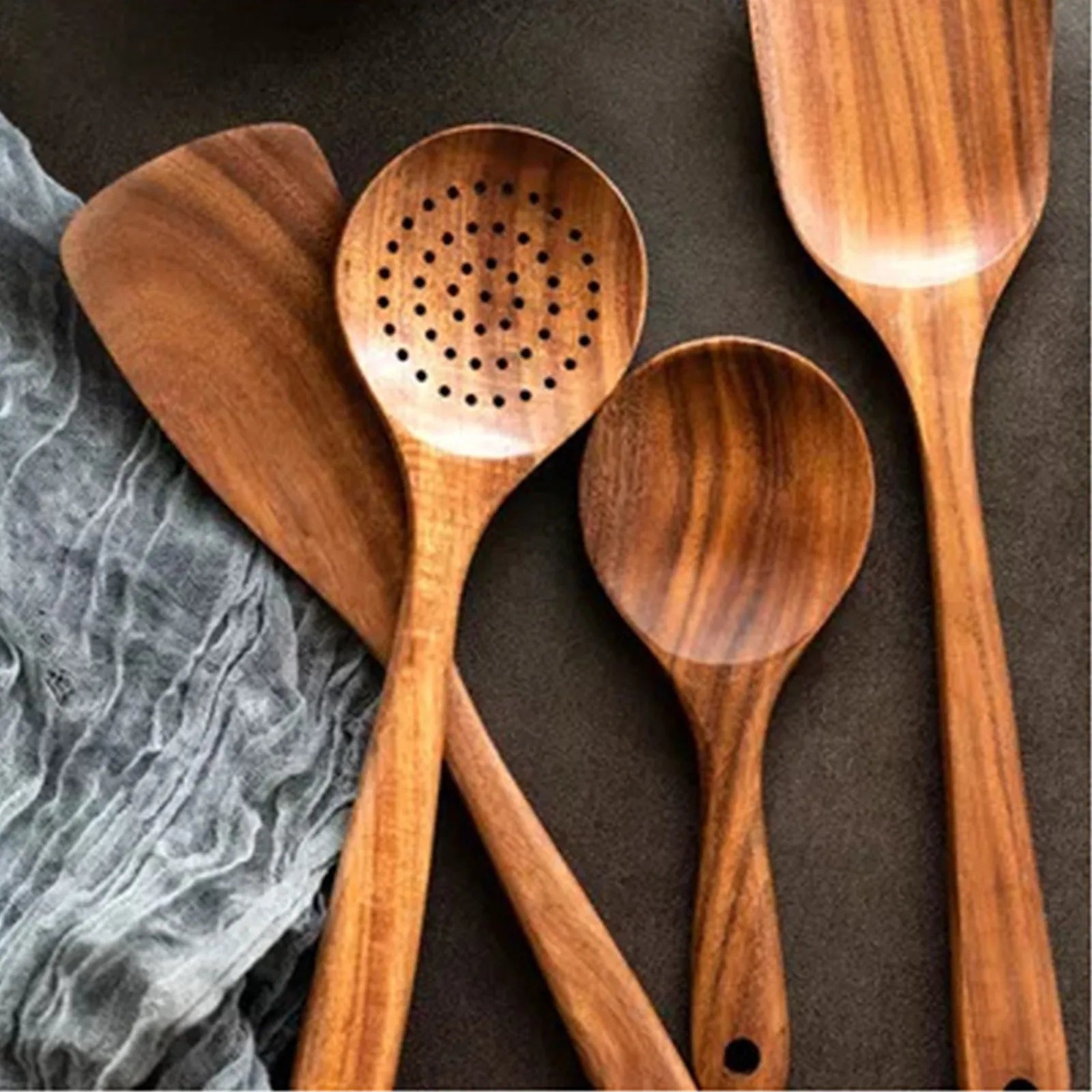 5/9Pcs/set Wooden Kitchen Utensils Set, Wooden Spoons for Cooking, Utensils,Natural Teak Wooden Spoons For Non-stick Pan Gift
