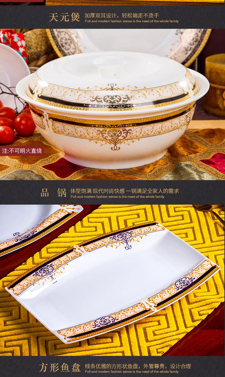 Luxury Ceramic Modern Dinnerware Set Microwaveable Gold Elegant European Style Wedding Dinnerware Party Hotel Vaisselle Gift