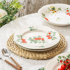 Retro Strawberry Dinner Plate and Bowl Set Decorative Ceramic Salad Dessert Plate Curry Pasta Dish Crockery Dinnerware Set