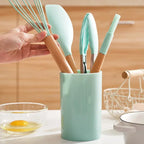 Silicone Kitchen Utensils Set with Wooden Handle Non-stick Kitchen Utensils Spade Shovel Egg Cookware Blenders 12 Uds