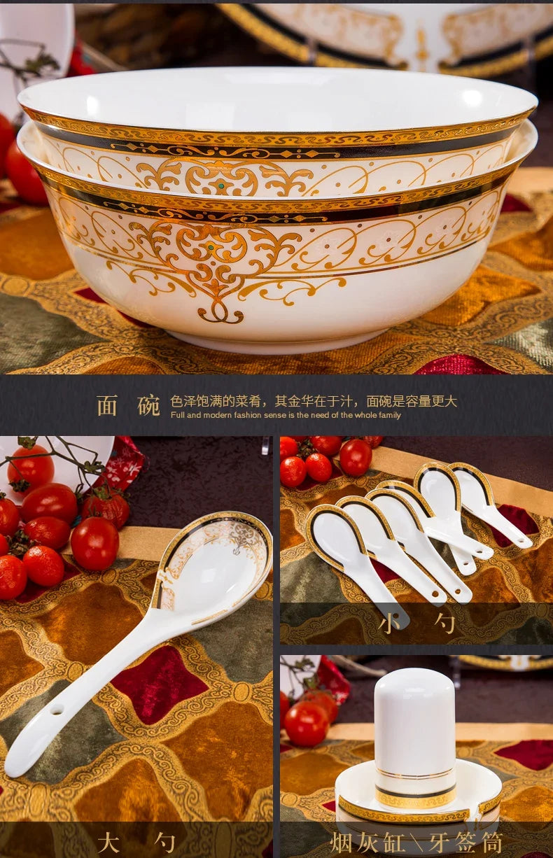 Luxury Ceramic Modern Dinnerware Set Microwaveable Gold Elegant European Style Wedding Dinnerware Party Hotel Vaisselle Gift