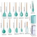Silicone Kitchen Utensils Set with Wooden Handle Non-stick Kitchen Utensils Spade Shovel Egg Cookware Blenders 12 Uds