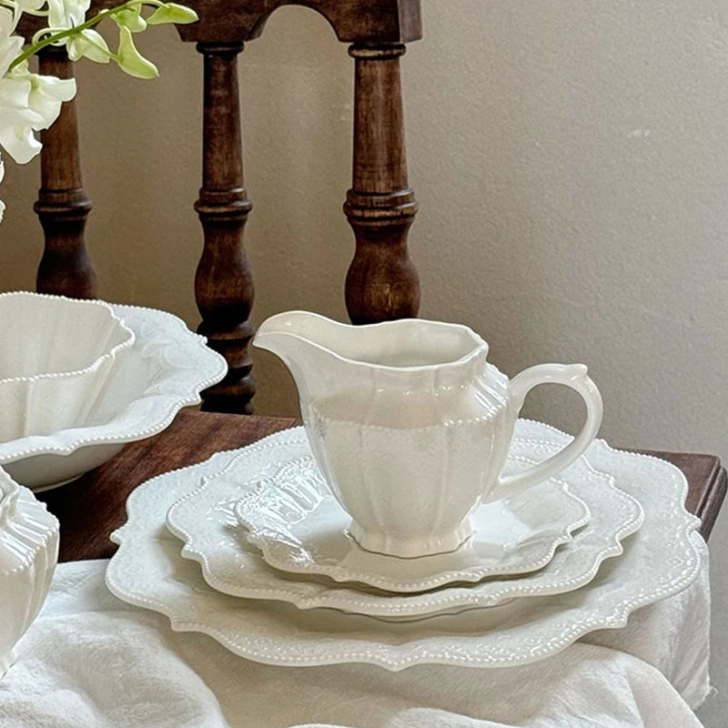 Ceramic Plates Dinner Sets Elegant White Western Food Dishes Steak Paglio Salad Plate Embossed Party Tableware Cup and Saucer