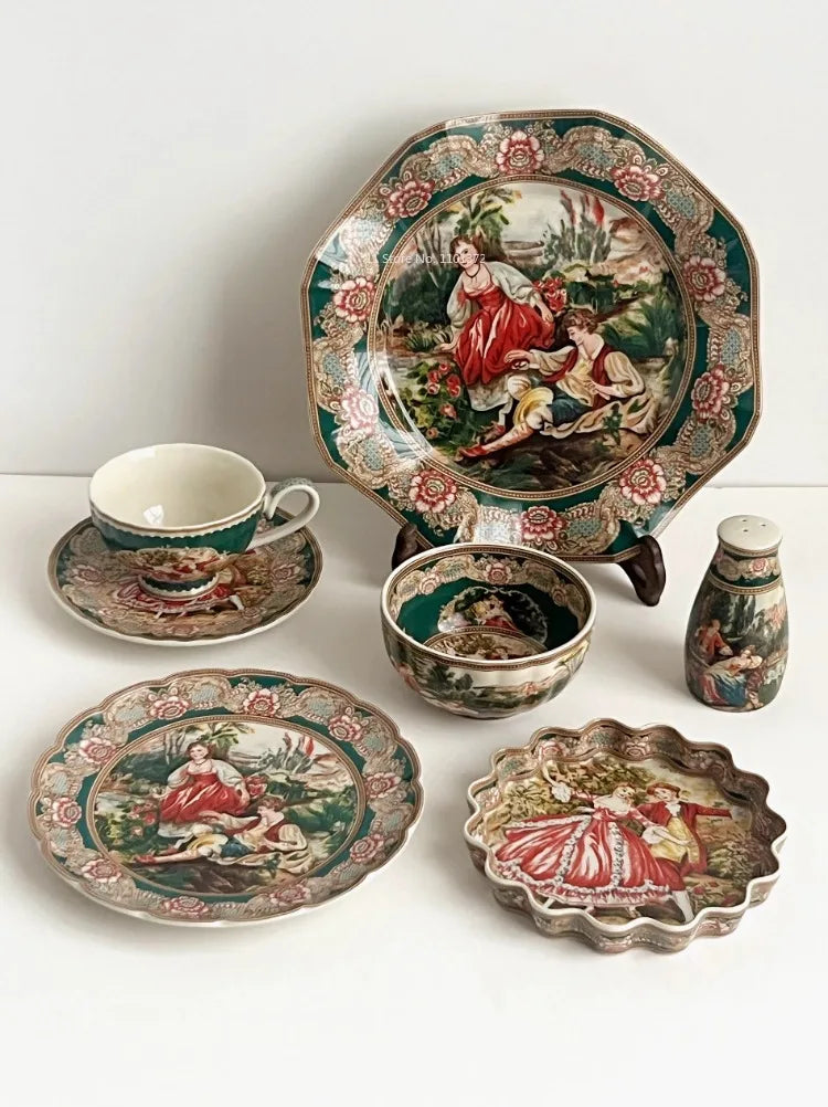 European Famous Painting Series Tableware Set Ceramic Material Underglaze Color Craftsmanship Handmade Painting