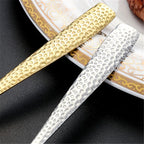 Gold Plated Stainless Steel Cutlery Sets Hotel Decorative Tableware Knife Fork Spoon Tespoon Hammered Utensils for Kitchen