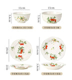 Retro Strawberry Dinner Plate and Bowl Set Decorative Ceramic Salad Dessert Plate Curry Pasta Dish Crockery Dinnerware Set