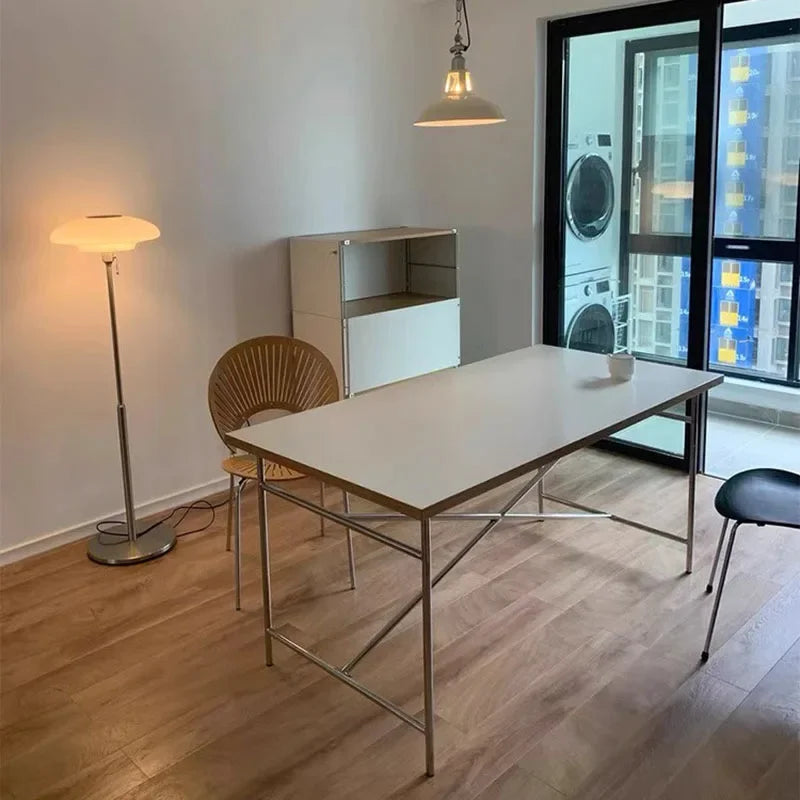 Office Table Simple Stainless Steel Square Standing Desk Modern Conference Lifting Computer White Desk Table Office Furniture