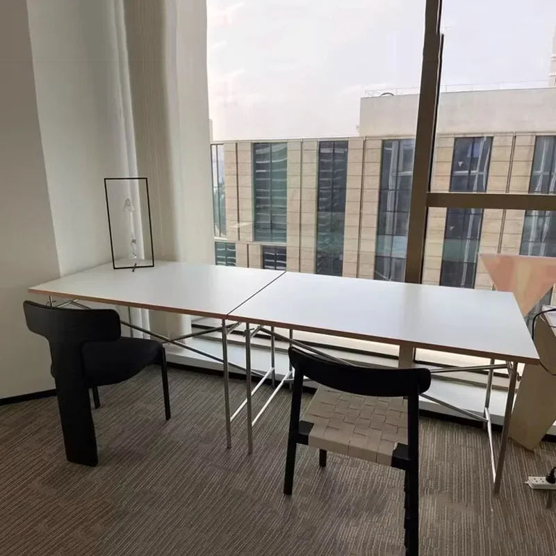 Office Table Simple Stainless Steel Square Standing Desk Modern Conference Lifting Computer White Desk Table Office Furniture