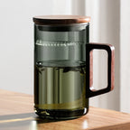 Household Portable Drinkware Transparent Glass Cup Wooden Handle Coffee Mug Kitchen Tea Making Cup Coffeeware Teaware