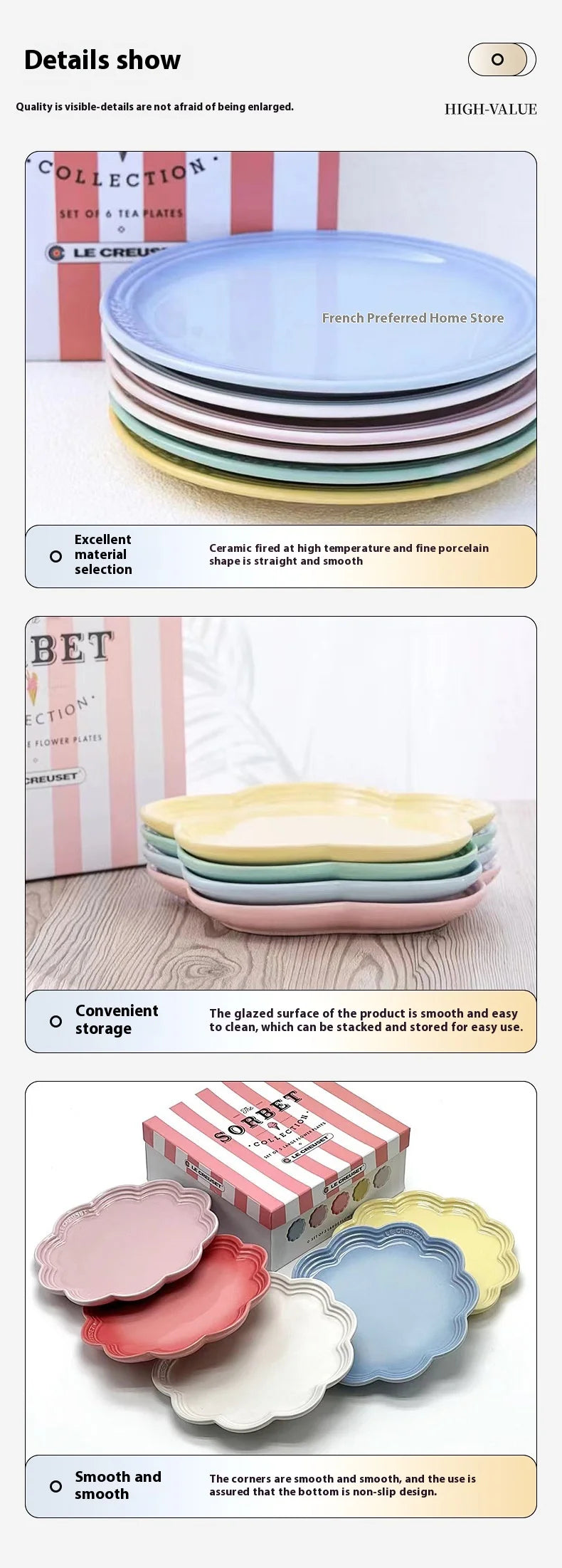 Le Creuset Cool Color Ceramic Dinner Plate Set High-Temperature Resistant 18cm/23cm Flower Plate Kitchen Dining Tableware