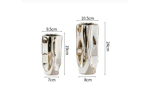 Ceramic Vase Flower Luxury Electroplated Silver Arrangement Irregular Porcelain Hydroponic Vase Ornament Interior Art Decoration