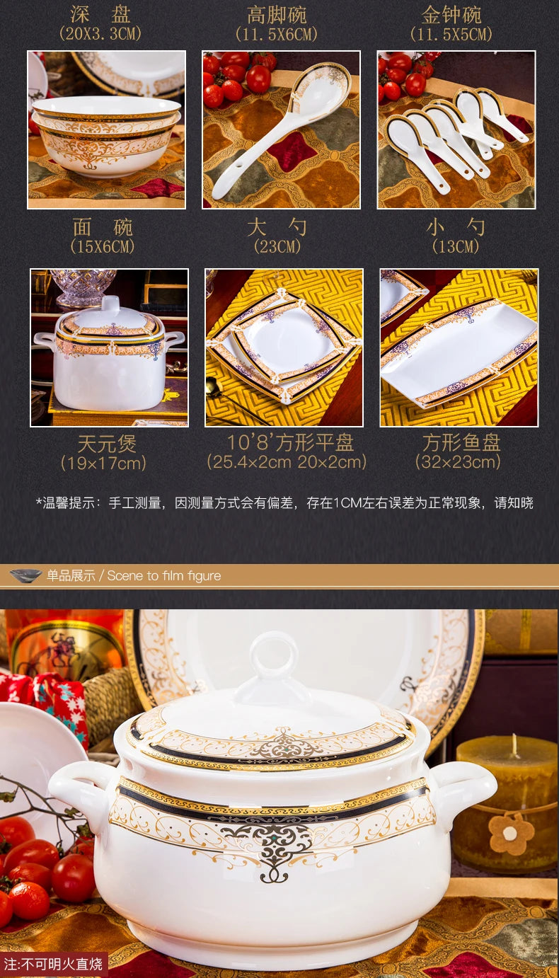 Luxury Ceramic Modern Dinnerware Set Microwaveable Gold Elegant European Style Wedding Dinnerware Party Hotel Vaisselle Gift