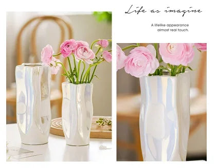Ceramic Vase Flower Luxury Electroplated Silver Arrangement Irregular Porcelain Hydroponic Vase Ornament Interior Art Decoration