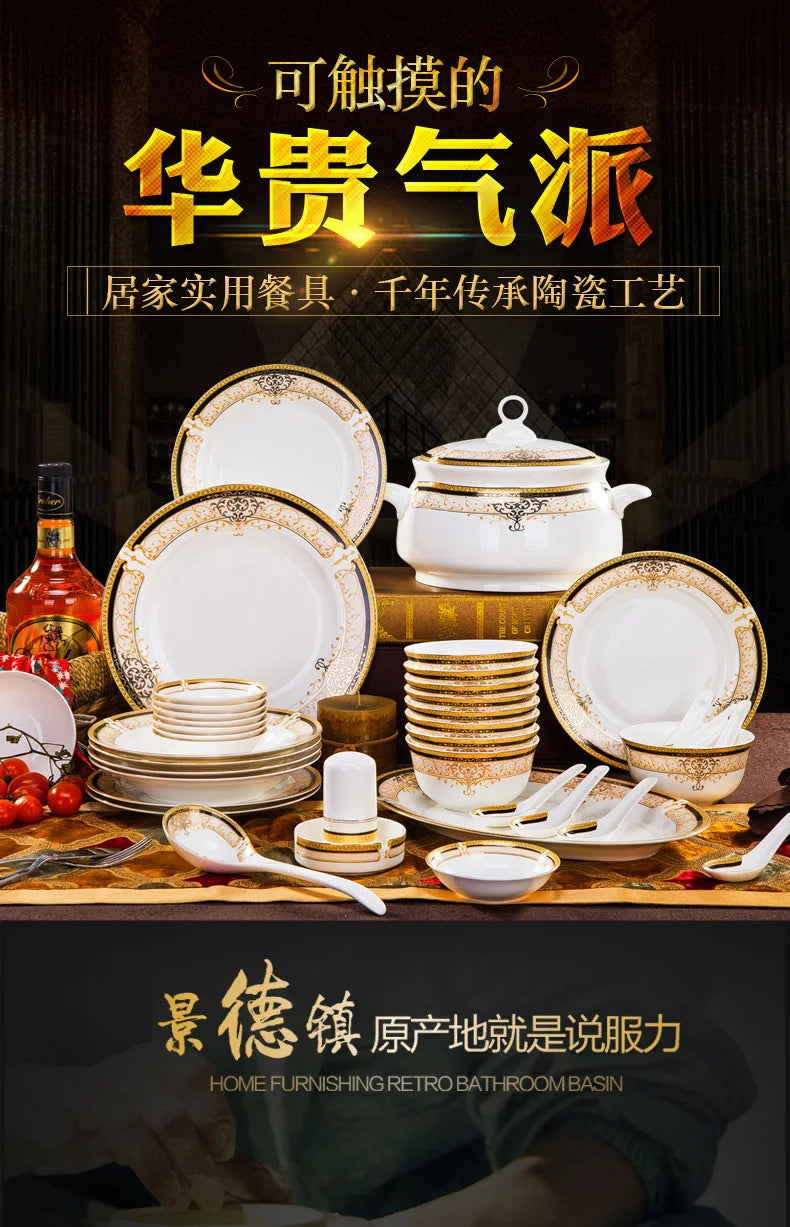 Luxury Ceramic Modern Dinnerware Set Microwaveable Gold Elegant European Style Wedding Dinnerware Party Hotel Vaisselle Gift