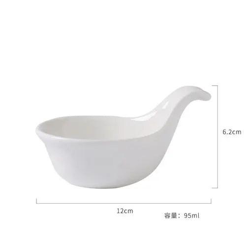 European Ceramic Tableware White Spoon Bowl Caviar Snack Plate Fruit Platter Restaurant Kitchen Ceramic Tableware Bowl Plate Set