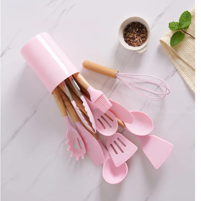 12-Piece Kitchen Utensil Set  Block,Silicone Cooking Tools/ Non-Scratch Spatula Spoon Turner, Complete Kitchen Starter Kit