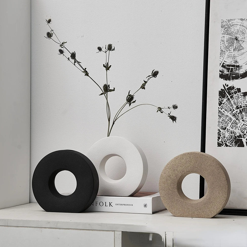 Nordic Home Decor Vase Decoration Home Donut Vase Luxury Living Room Decoration Simple Flower Vase Matte Centerpiece Decoration