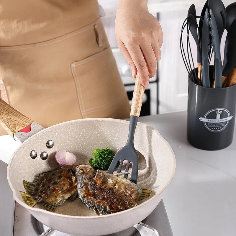 12-Piece Kitchen Utensil Set  Block,Silicone Cooking Tools/ Non-Scratch Spatula Spoon Turner, Complete Kitchen Starter Kit