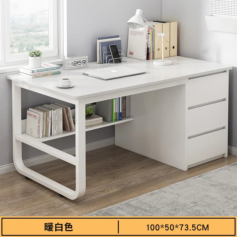 Contemporary Office Study Desk, Contemporary Computer Desk Writing Desk PC Desk Work Desk with 3-Drawers and Metal Legs